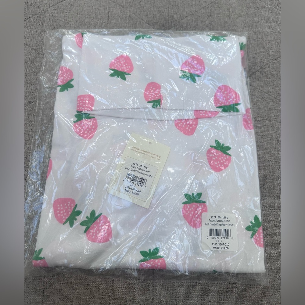 NWT TBBC TATUMS TURTLENECK SHIRT SANIBEL STRAWBERRY WHITE Sz 10 Beaufort bonnet